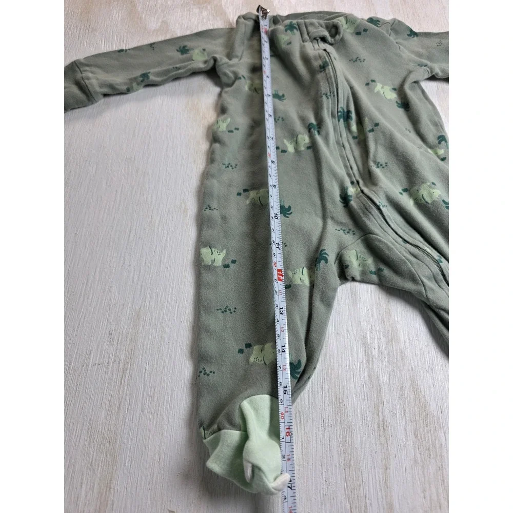 Carters Baby Boy Triceratops Dinosaur Footed Sleeper Pajamas Sage Green 3M Zip
